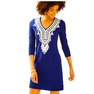 NWT 170.00 LILLY PULITZER CLARKSON V-NECK DRESS NAVY GOLD